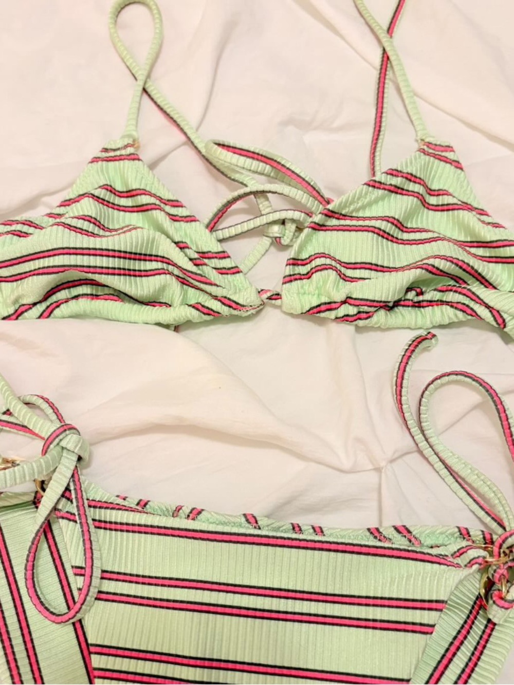 Aerie size m Striped Mint & Pink Triangle Bikini Set - Women Intimates & Swim